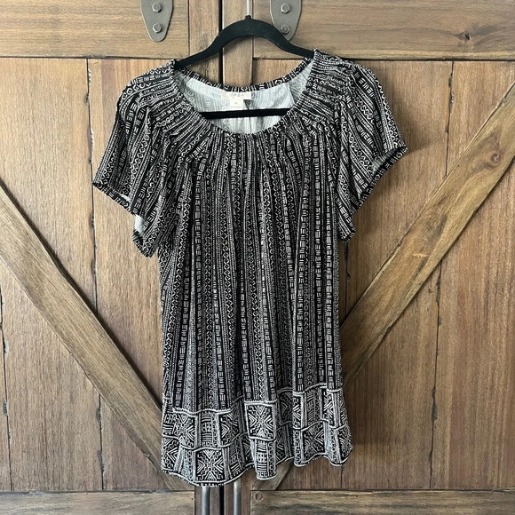 Style & Co Printed Pleated Scoop Neck Top Black and White Size XL - Picture 3 of 7